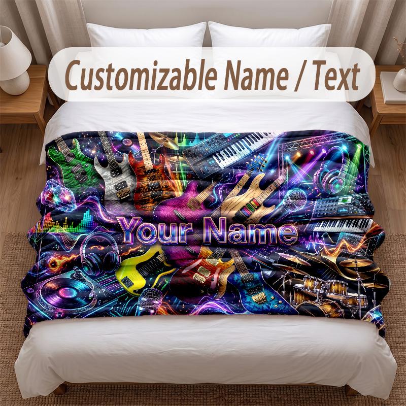 Music General Theme Soft Blanket Personalized Custom Name Text Print Warm Blanket Home Sofa Bedroom Decor