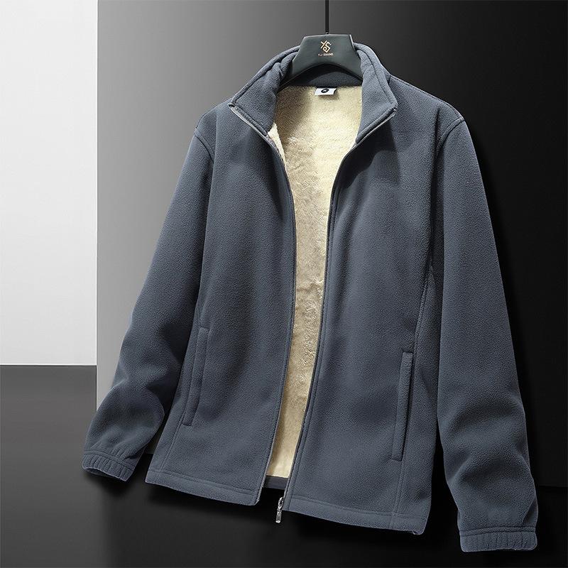 Autumn and Winter Warm Rocker Fleece Jacket Thickened Lamb Velvet Stand Collar Double-sided Fleece Jacket Men's Fashion