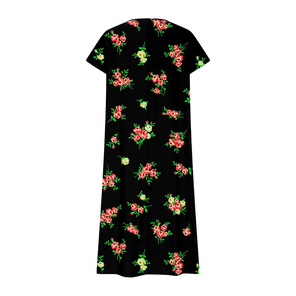 Summer Dress Women's Long Boho Beach Dress Elegant Maxi Dress V-Neck Short Sleeve Summer Tunic Dress Light Airy