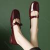 Mode Französisch Retro Niedriger Absatz Dicke Schleife Mary Jane Schuhe Damen 2025 Frühling und Herbst Neu Lackleder Flache Pumps Einzelne Schuhe