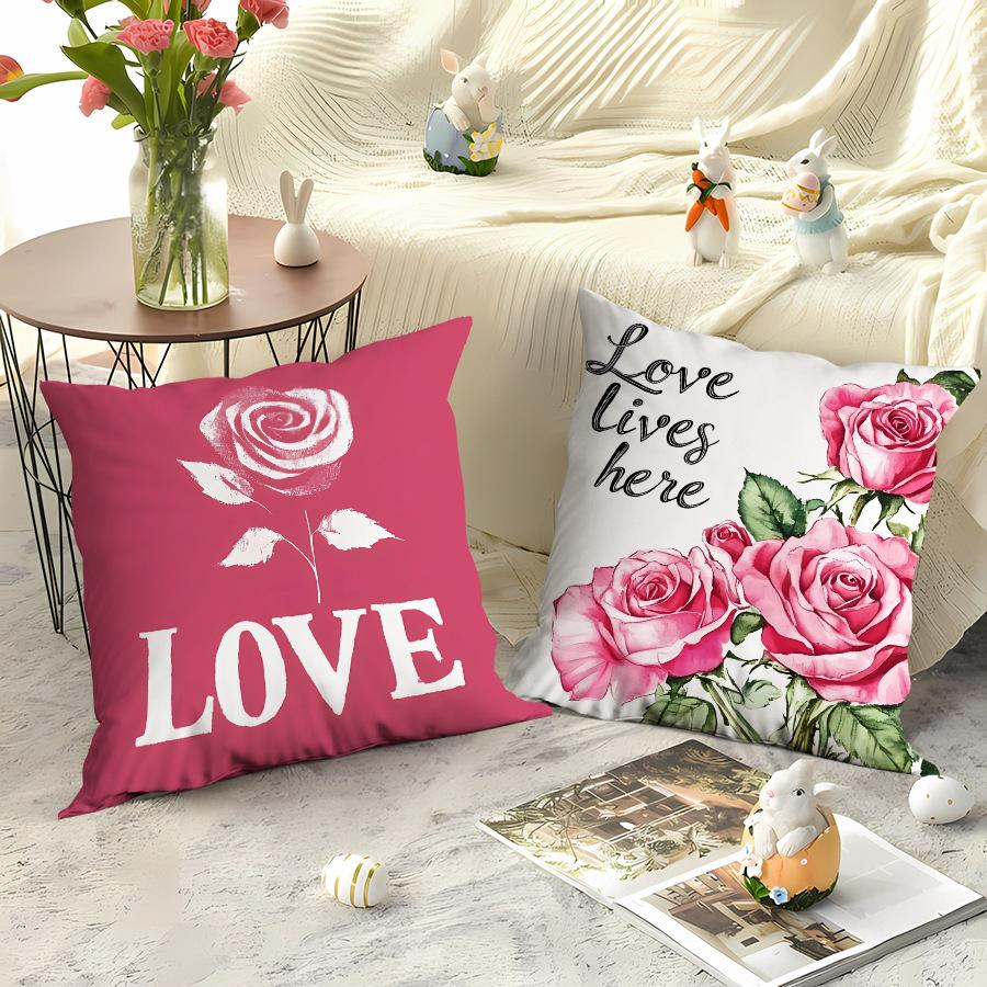 Valentine's Day Pink Printed Pillow Cover Nordic Living Room Sofa Bed Office Back Pillow Home Decor