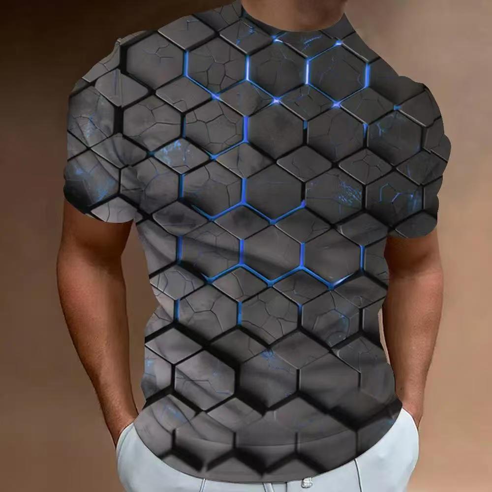 Letní Pánské 3D Tričko s Gradientní Barvou Pánské Tričko s Krátkým Rukávem Kulatý Výstřih Top s Krátkým Rukávem
