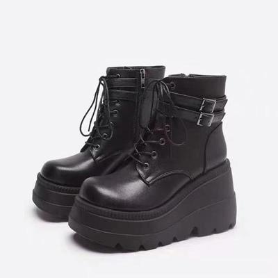 Stivaletti da Donna Moda Stivali con Zeppa a Fondo Alto Stile Punk Gotico Stivale da Donna Stivali da Moto con Plateau Taglia Grande 43