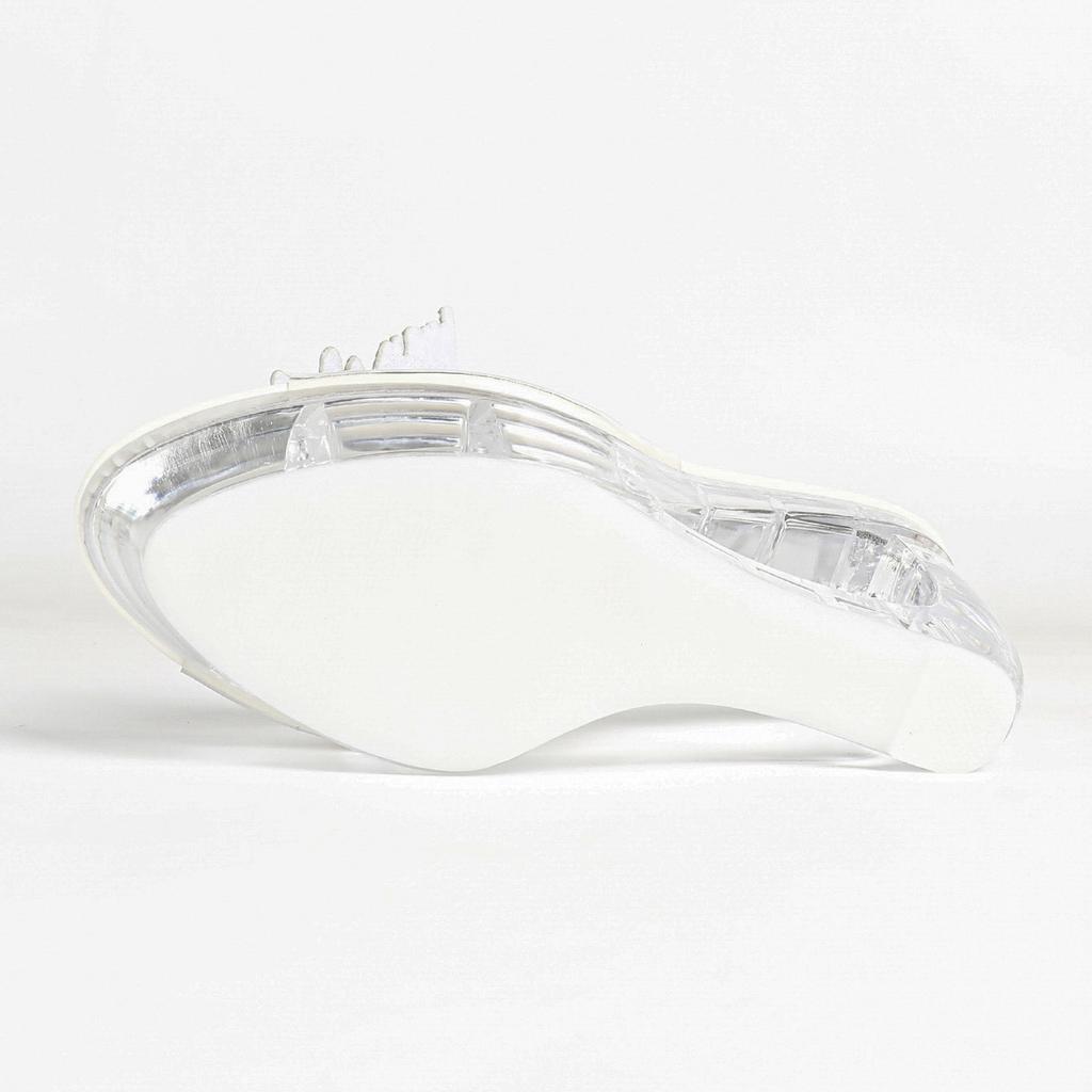 Women's Clear Transparent Platform Slippers, Thick Curved Block Heels, Sparkly Rhinestone Summer Sexy Slip On Sandals