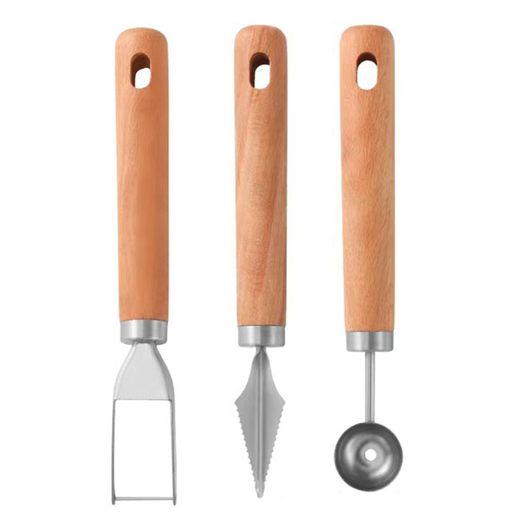 Stainless Steel Watermelon Cutter,Wooden Handle Melons Baller Scoop for Summer Parties,Fruit Carving Tool Kit for Kitchen Gadget