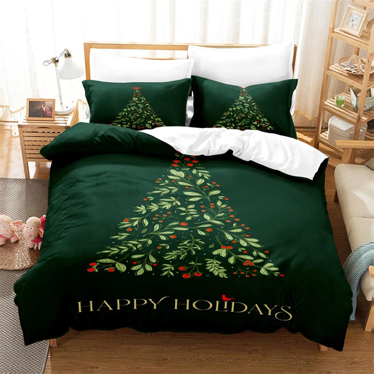 

Christmas Duvet Cover Merry Christmas Lettering on An Abstract Modern Snowflake Dot Pattern Decorative Green for Children Women 70x133cm 2pcs