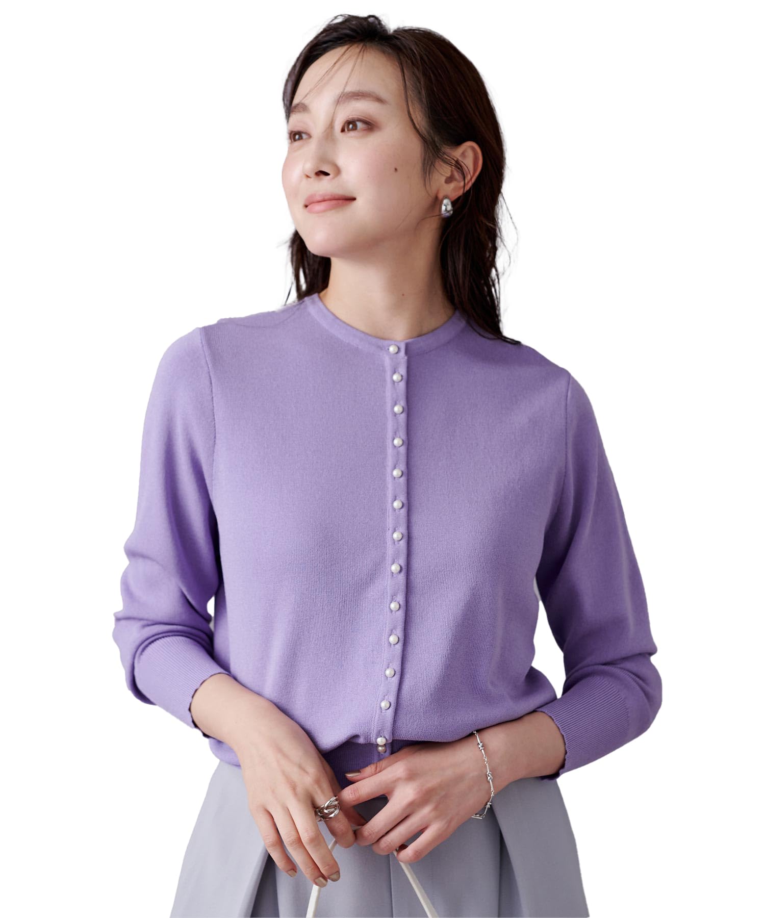 

Yours Pearl Button Knit Cardigan BZXU1095 Small Lavender 2-Way Women s