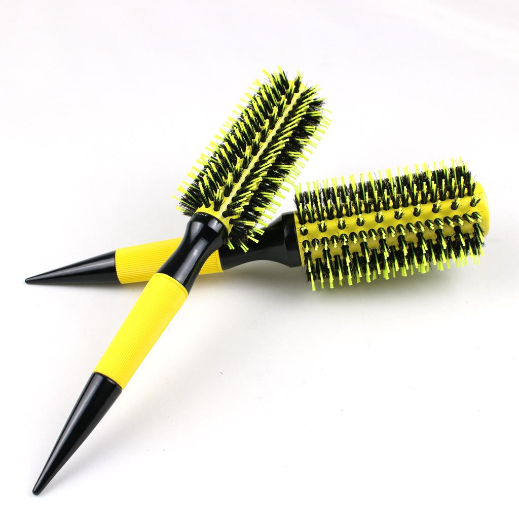 yellow bristle aluminum tube heat conduction rolling comb Tip tail handle styling comb Fluffy styling curly hair