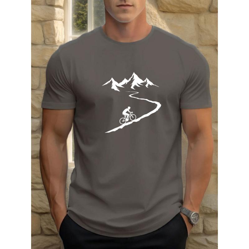 Summer  men's casual loose and fashionable cycling pattern printed sports short sleeved round neck T-shirt top