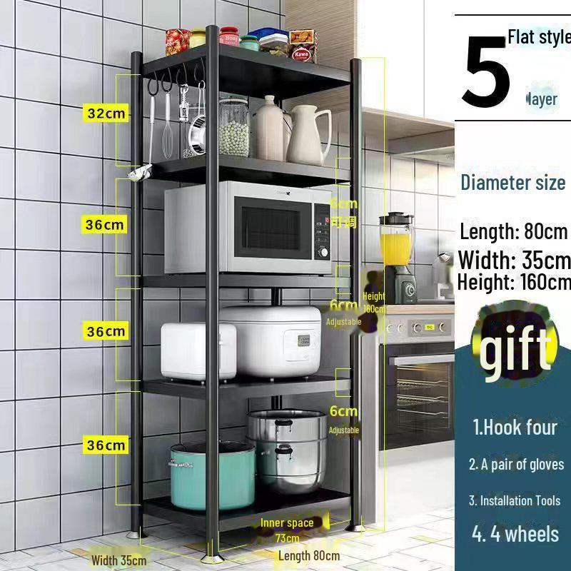 Multi-Layer Kitchen Floor Rack: Multi-Function Microwave and Cookware Storage (Non-Stainless Steel)
