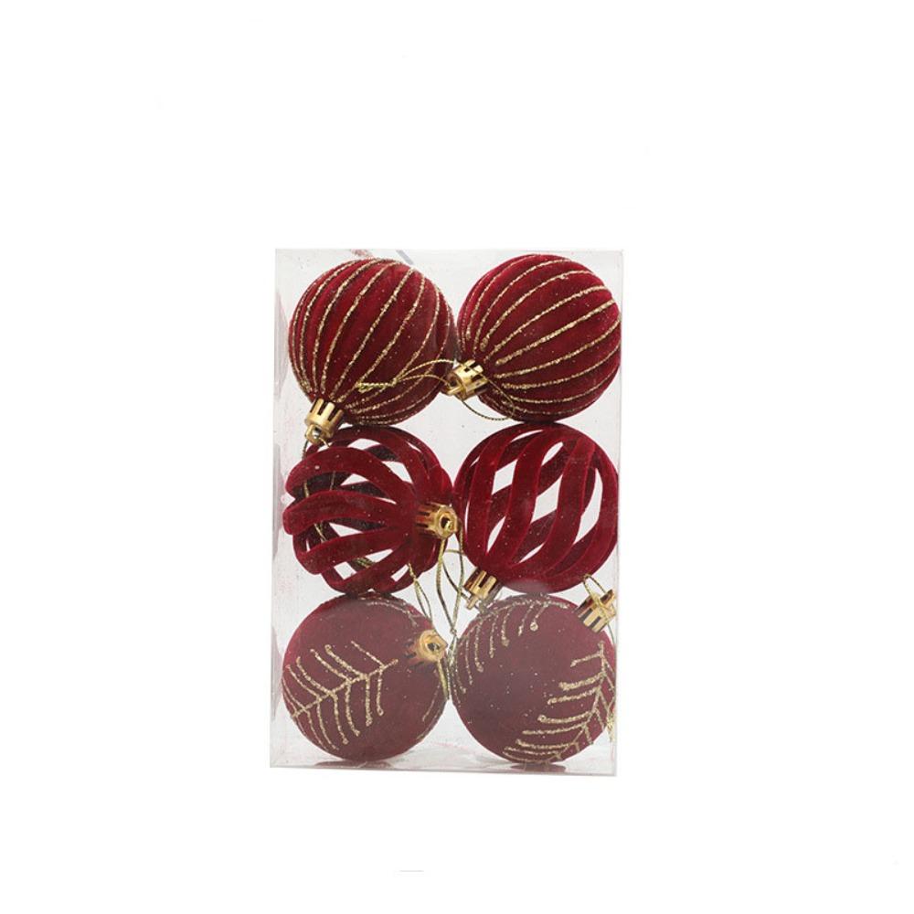 6pcs/set Red Green White Christmas Ball Ornaments Velvet Xmas Tree Hanging Balls Children Gifts