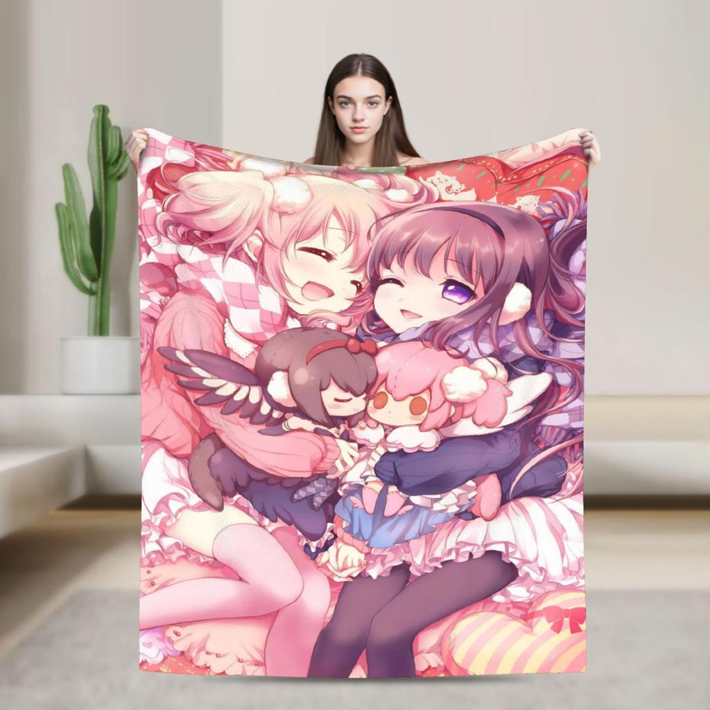 Anime Puella Magi Madoka Magica Flannel Blanket Comic Novelty Throw Blanket for Home 150*125cm Bedspread