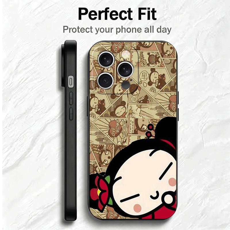 Cartoon Cute Pucca Garu Soft Phone Case for iPhone 16 16E 17 Air 15 Pro Max 14 Plus 13 Mini 11 12 7 Black Cover Back Shell