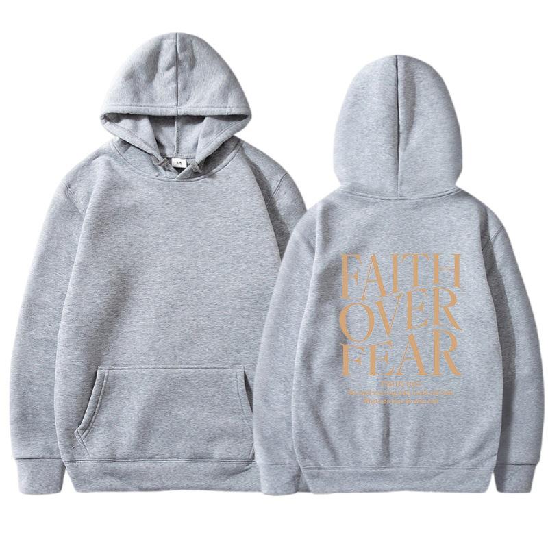 

FAITH OVER FEAR Autumn European and American foreign trade simple plain color letter printed hooded men s and women s top hoodie 3XL