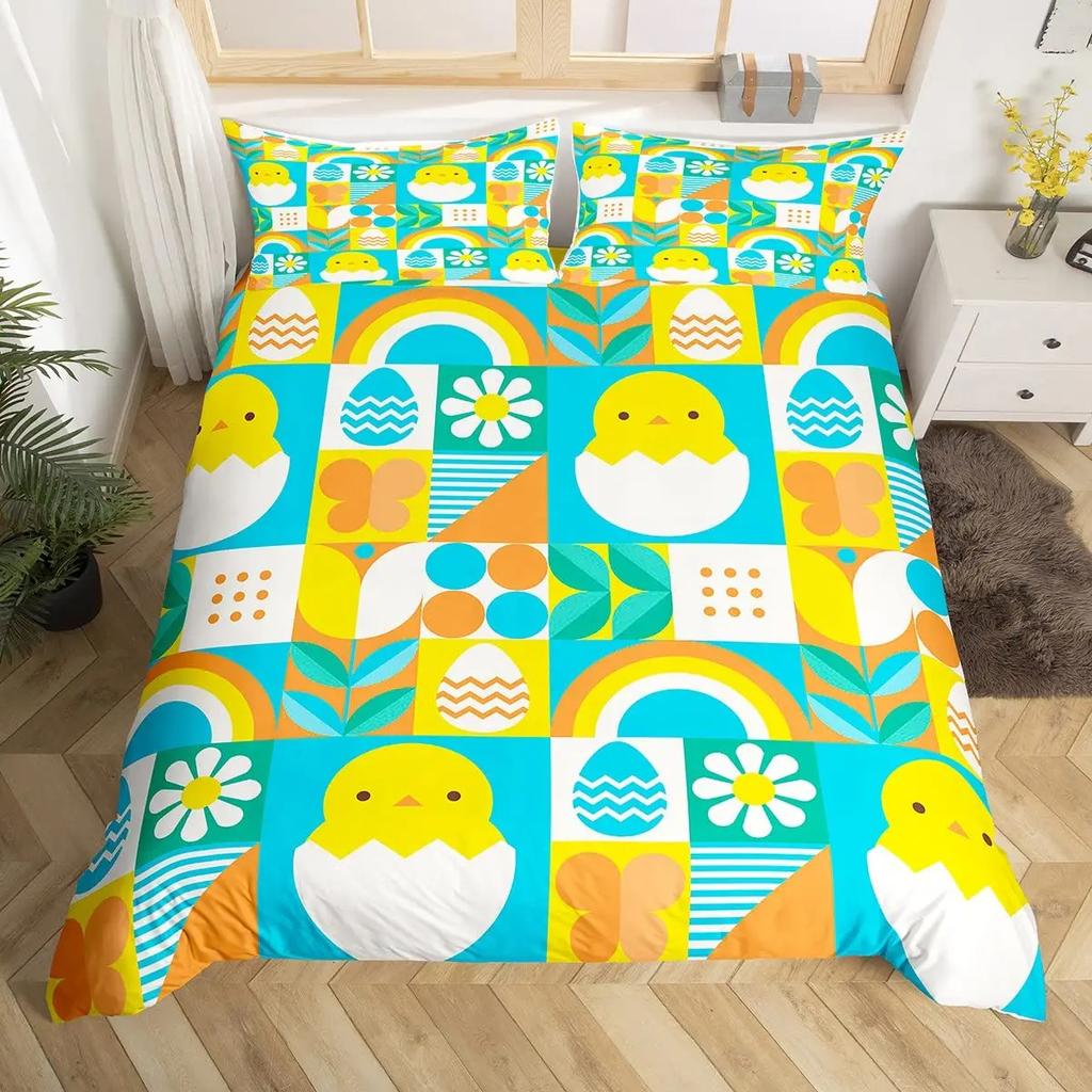 Comforter Kawaii Rabbit Cute Pet Animal Comforter Boho Floral Easter Eggs Bedding Set Happy Easter Gifts For Girls Teens
