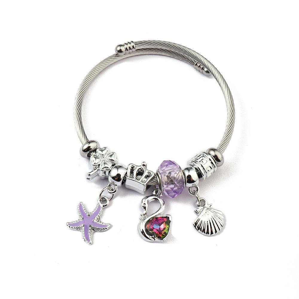 Simple Fashion Stainless Steel Bracelet With Crystal Bead Pendant Unisex Jewelry