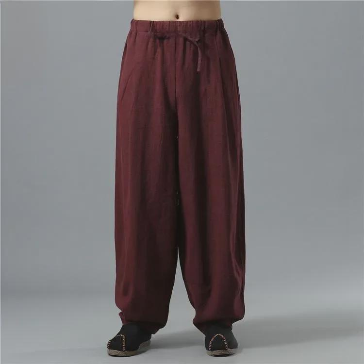 Men's Summer Cotton-Linen Wide-Leg Elastic Waist Pants