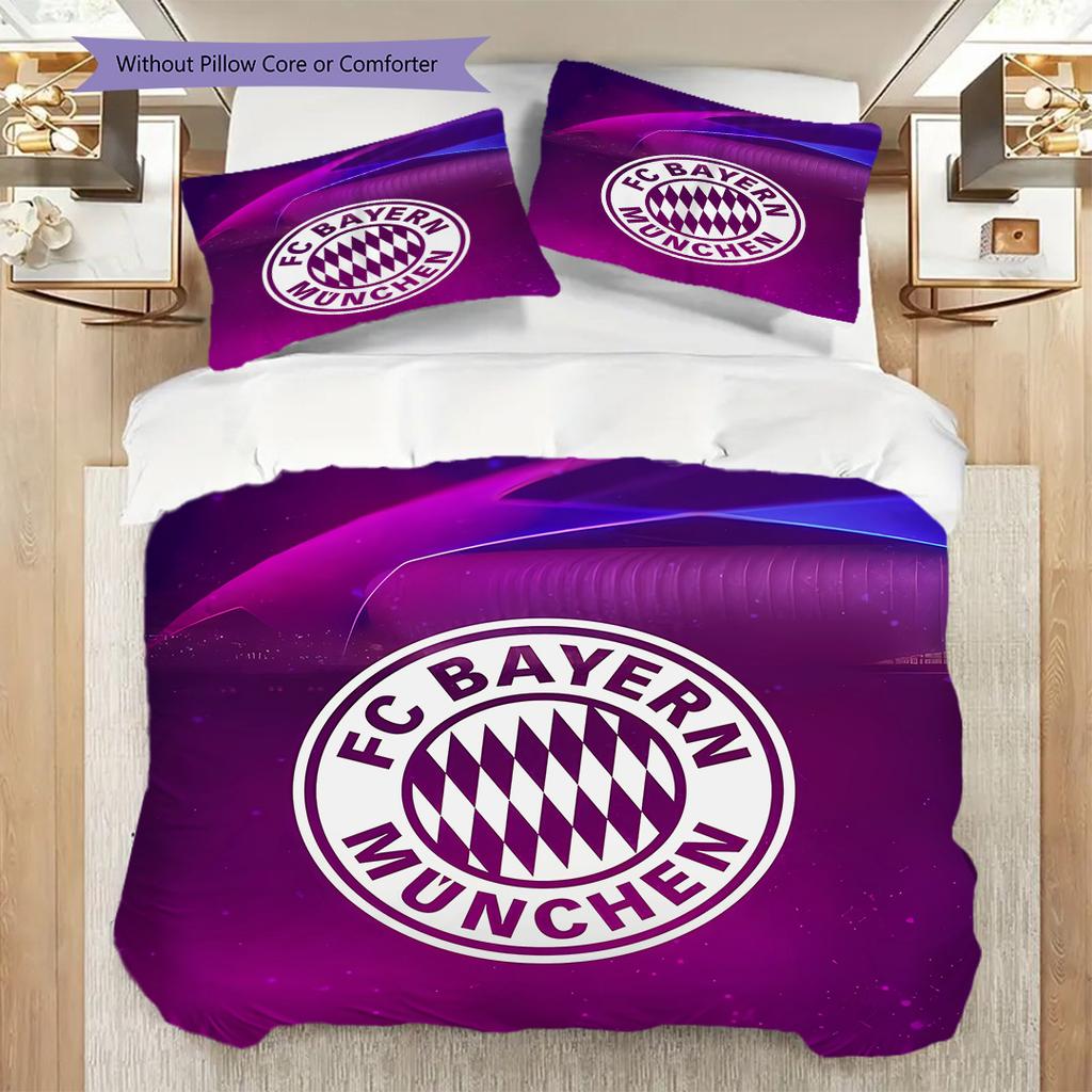 FC Bayern München Muster Bettwäsche Steppdecke Set Bettbezug Kissenbezug Heimdekoration Geburtstagsgeschenk (1 Bettbezug + 2 Kissenbezüge, ohne Füllung)
