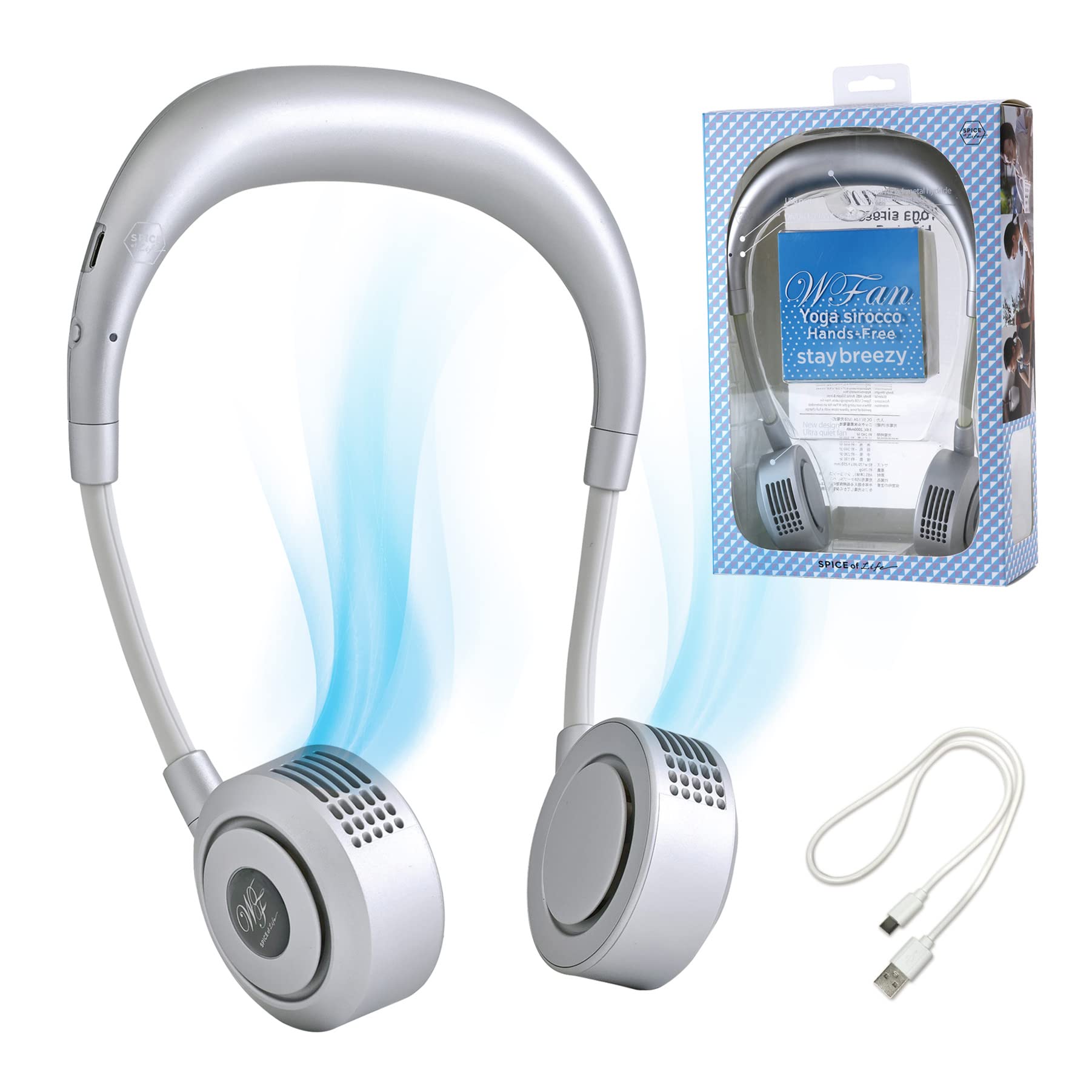 

шейный вентилятор, позволяющий использовать оба вентилятора WFan Double Fan Yoga Sirocco Metallic Silver SPICE OF LIFE Тихий воздушный поток 650 минут непрерывного использования Подходит для никелевой маски