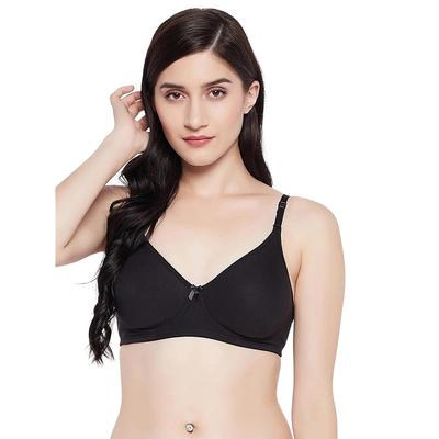 Clovia Women' Cotton Rich Solid Lightly Padded Full Cup Wire Free TShirt Bra (BR1 2P1 Black 8B)