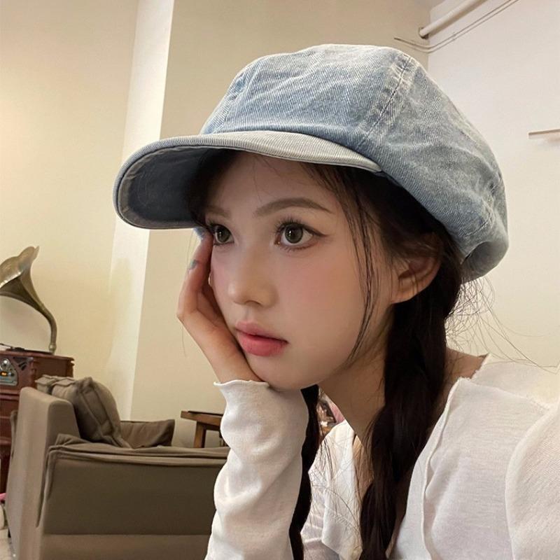 Cowboy Beret Women's Spring and Autumn Versatile Cloud Painter Hat Show Small Face Big Head Circumference Octagonal Hat Peaked Cap