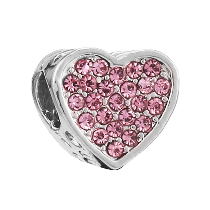 New Silver Plated Pink Diamond Butterfly Alloy Large Hole Charm Beads For DIY Bracelet Necklace Jewelry Accessories Gift