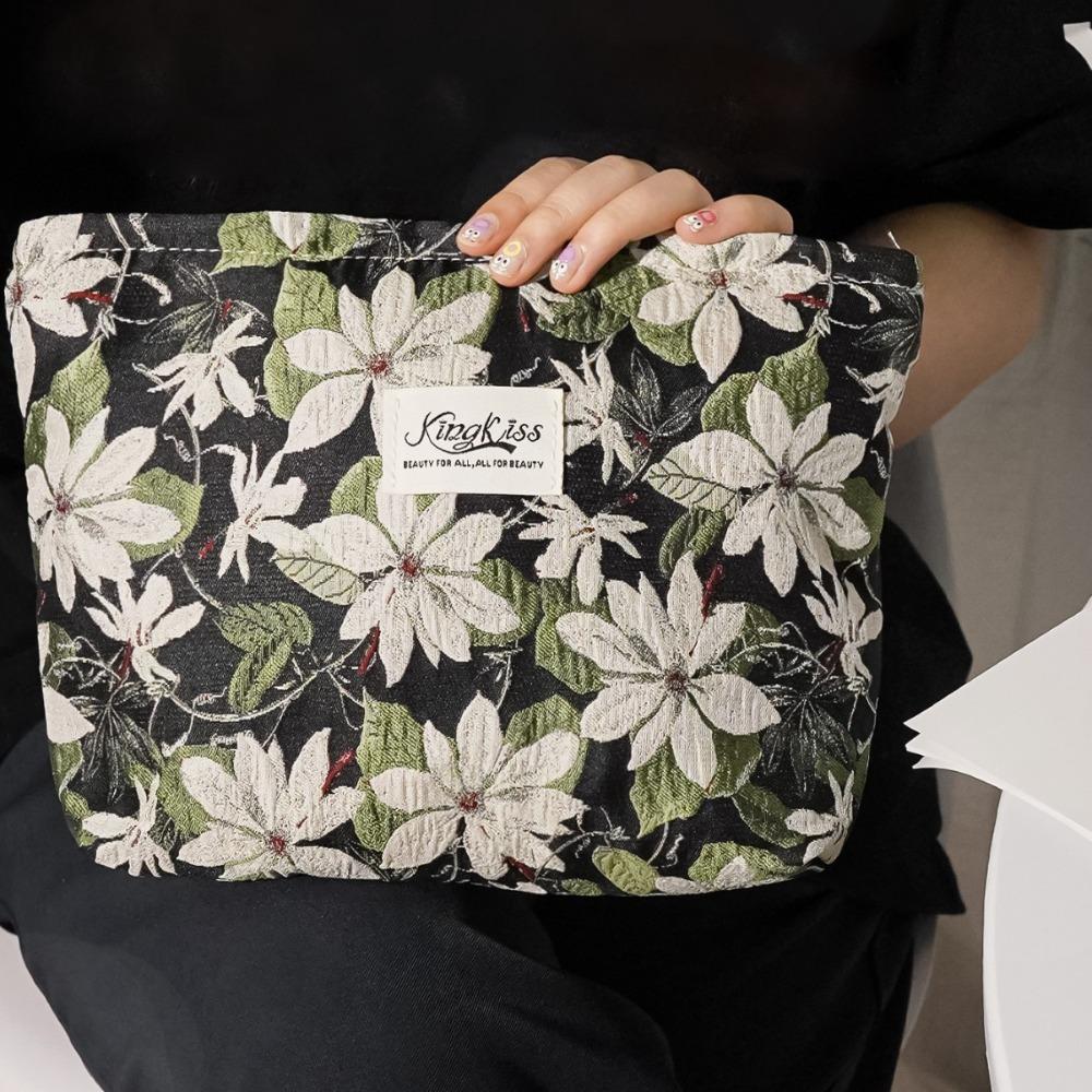 Vintage Flower Women Makeup Storage Handbag Portable Cosmetic Toiletry Organizer Pouch Large Capacity Floral Wash Bag