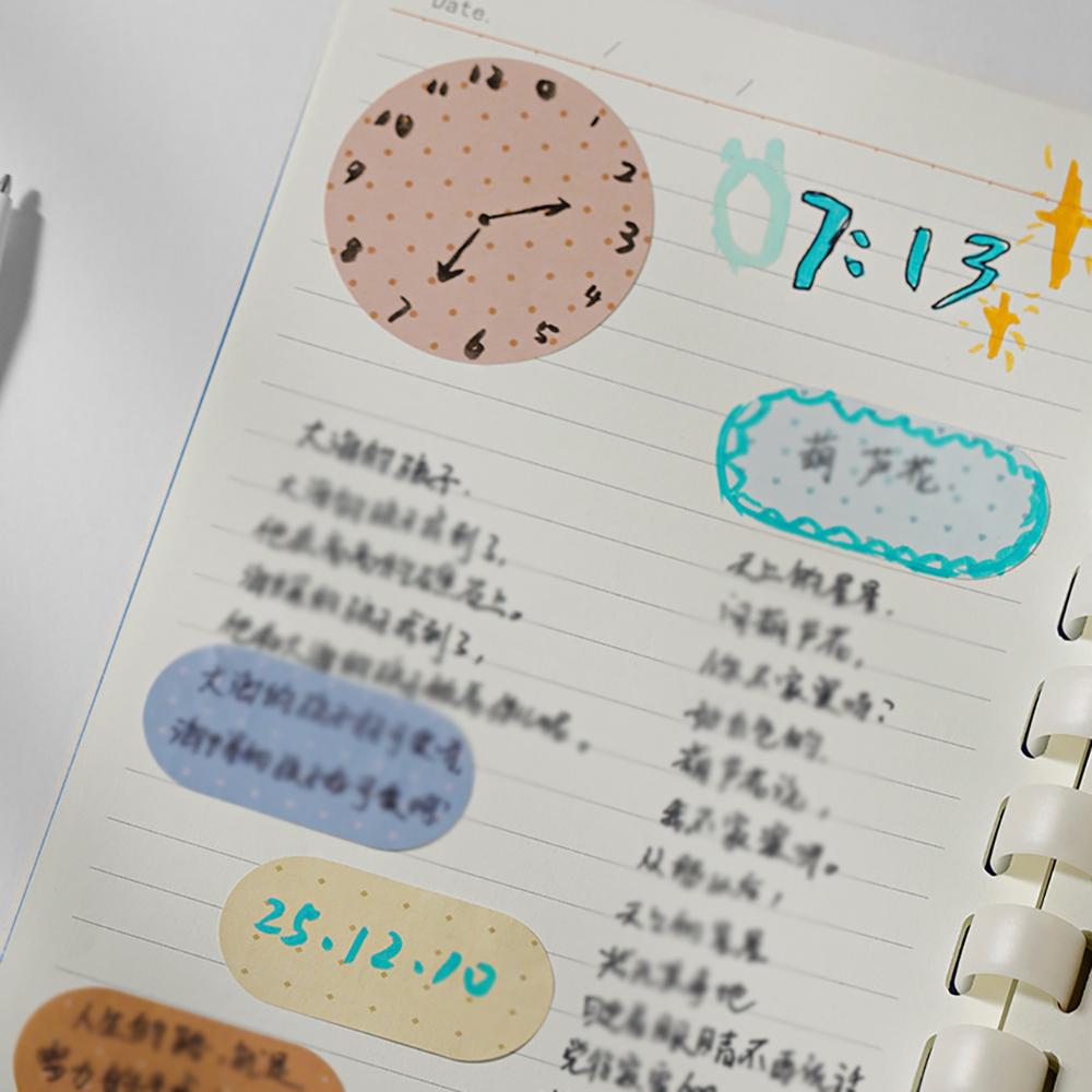 Calendar style sticky notes, polka dot geometric note stickers, office ledger decoration, classification index, sticky notes