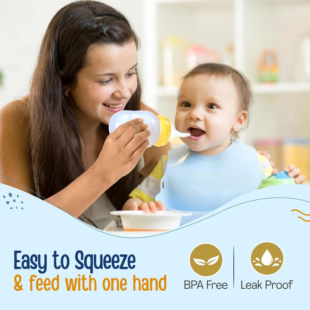 LuvLap Silicone Baby Feeding Bottle With Squeezy Spoon For Infant Baby Food Puree Juice Milk Water Feeder 180ml