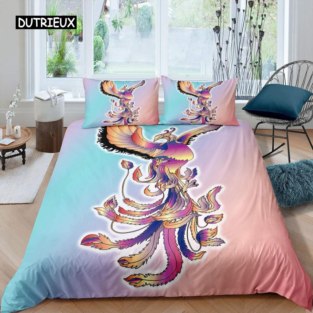 Phoenix Duvet Cover Set Queen Size Fire Phoenix Flying Above The Volcano Bedding Set Children Adult Soft Comfortable Quilt Cover