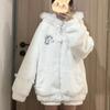 Japanische Süße Niedliche Mäntel Verdickt Mit Kapuze Pelzkragen Ohren Schleife Spitze Locker Jacken Y2k Ästhetik Oberteile Preppy Stil Damenbekleidung