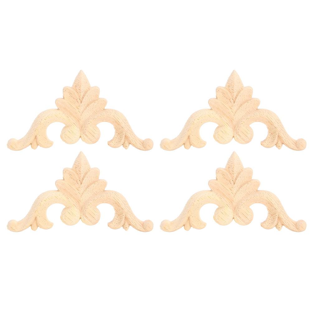 

4pcs Rubber Wood Carved Corner Onlay Applique DIY Furniture Home Door Decor