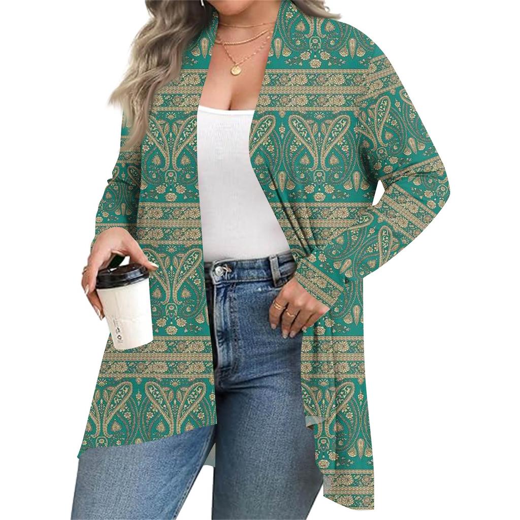 Cárdigan de Punto de Largo Medio para Mujer con Estampado Casual de Moda Otoño e Invierno de Manga Larga