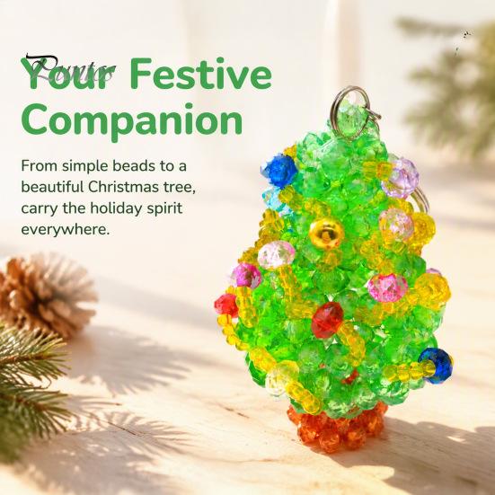 Handmade Beaded Christmas Tree Keychain, Faux Crystal Xmas Pendant, Festive Bead Keychain Craft 3D Holiday Key Ring Charm Accessory for Home