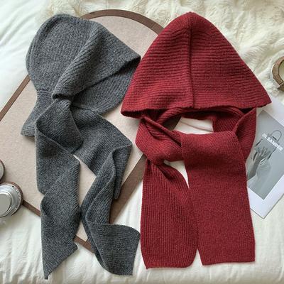 Hat Neck Cover Integrated Imitation Cashmere Warm Neck Cover Big Head Circumference Hat Knitted Wool Hat