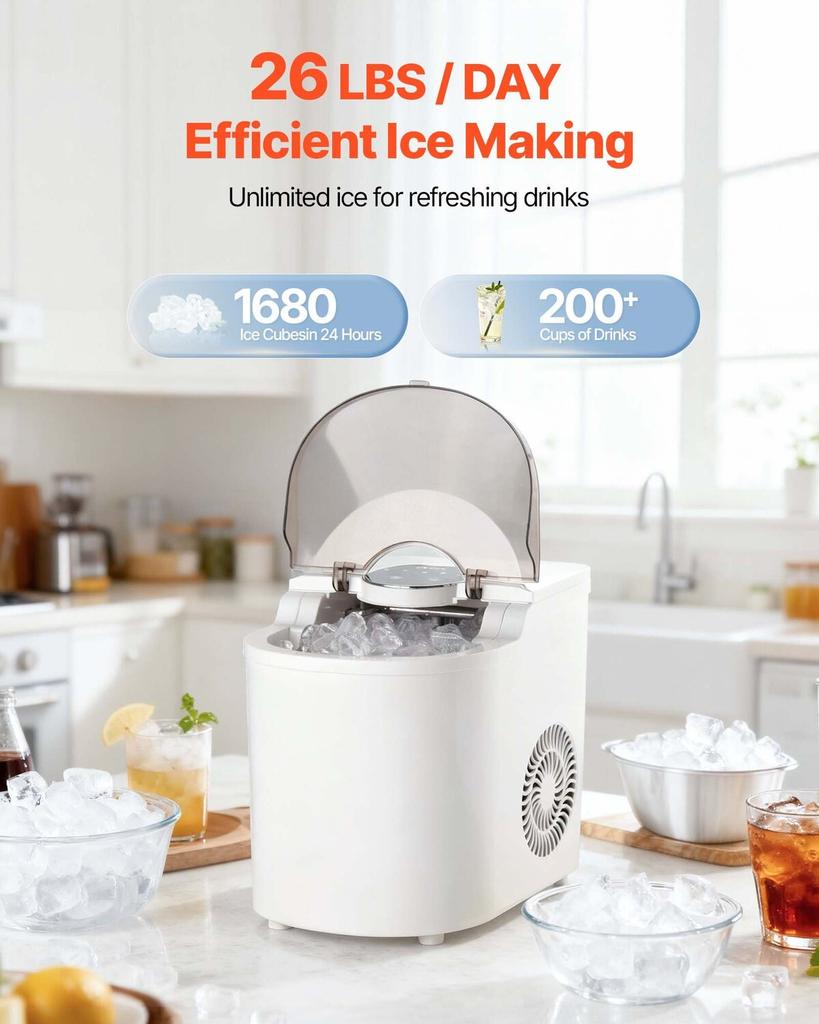 Countertop Ice Maker, 7 Cubes Ready In 6 Mins, 11.8 Kg Per Day, Self-Cleaning Portable Machine with Ice Scoop, Ice-Making Machine with 2 Sizes Bullet