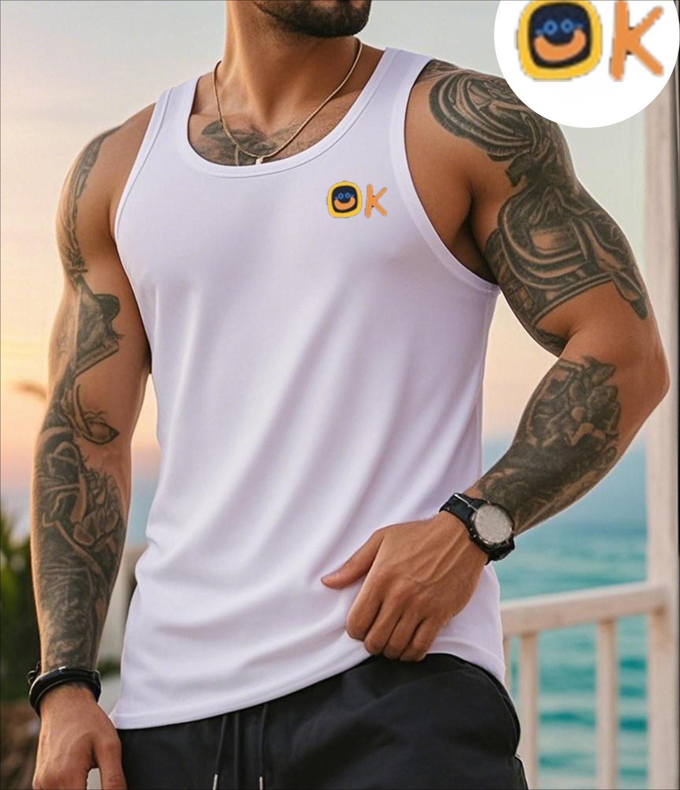 

Solid Color Men s Polyester Sleeveless Tank Top, Drapey Smooth & Breathable, Perfect for Summer Commute XXL білий