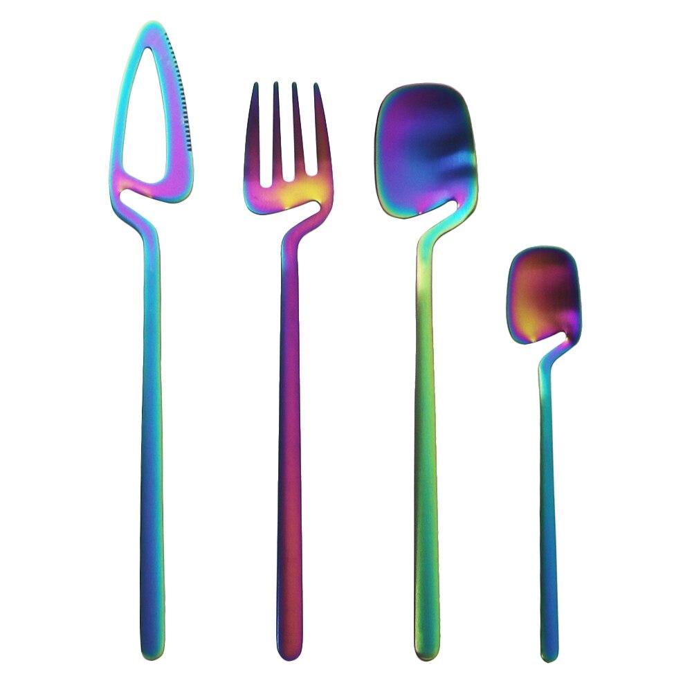 4-częściowy matowy zestaw sztućców tęczowych ze stali nierdzewnej Zestaw sztućców Nóż Widelec Kawa Lody Łyżka Zestaw obiadowy
