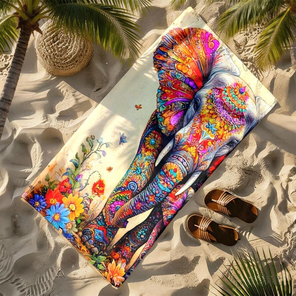 Exotic-colored decorative elephant polyester microfiber beach towel is highly absorbent, suitable for swimming and beach outings