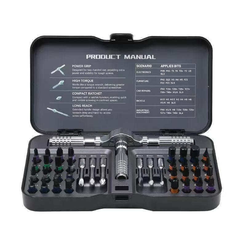 42-in-1 Multi-functional Magnetic Ratchet Screwdriver Set with High Hardness S2 Steel Bits