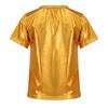 Girls Metallic Shiny Short Sleeve T-Shirt Round Neck Dance Party Performance Top