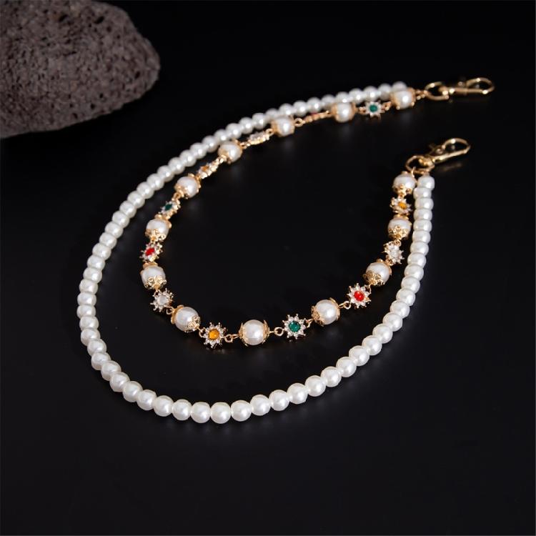 Double Layered Pearls Flower Pants Chain for Adult Unisex Trousers Chain Decorative Wallet Chain Stylish Waist Ornament