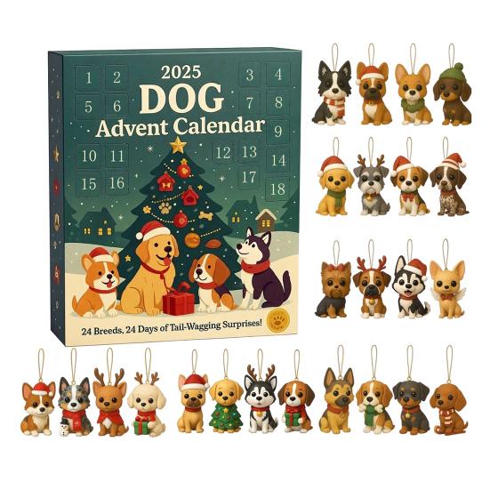 2025 Hunder Adventskalender med Akrylleker 24-dagers Nedtellingskalender Interaktiv Julegave til Barn og Hundeeiere