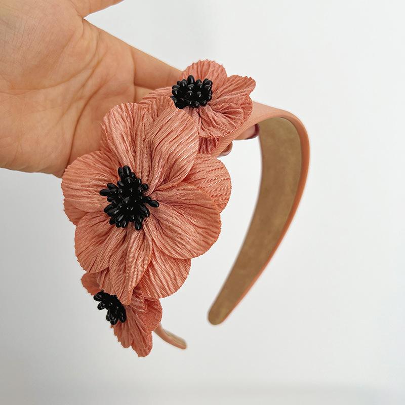 European and American Style Women's Wide-brimmed Pearl and Flower Headband Hair Accessory, Fashionable Headband Hair Accessory