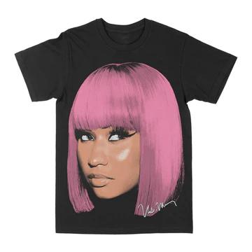

Nicki Minaj Black Cotton TShirt Streetwear Hip Hop Unisexs Pink Wig Summer Casual Style L