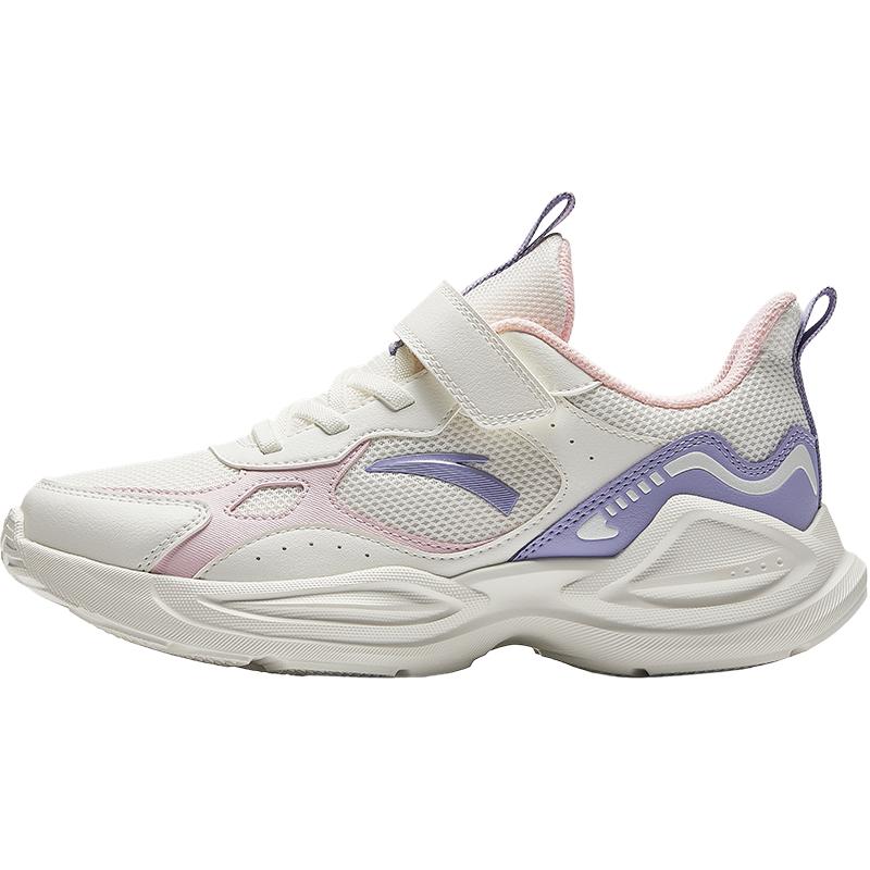 Anta Kids Synthetic Leather Fabric Trendy Versatile Lightweight Shock Absorbing Low Top Running Shoes Men Running Shoes White Pink Purple A22445577-3