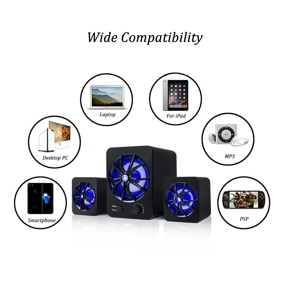 D 207 Computer Speaker USB Wired Combination Speaker Colorful LED Bass Stereo Music Player Subwoofer Speaker for