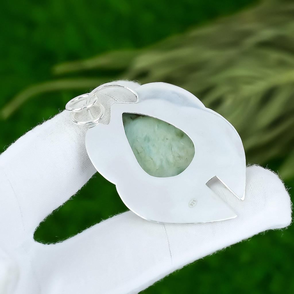 Pendentif Pierre Précieuse Amazonite Naturelle Fait Main Argent Sterling 925 Bijoux Indiens
