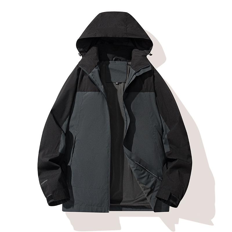 Autumn New Outdoor Windproof Waterproof Jacket Couple Can Detachable Hat Mountaineering Wear Sports Casual Jacket Men