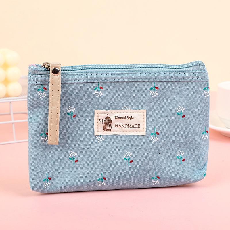 1Pc Storage Bags Cute Toiletry Organizer Purse Rectangle Canvas Small Cosmetic Bag Coin Purse Floral Prints